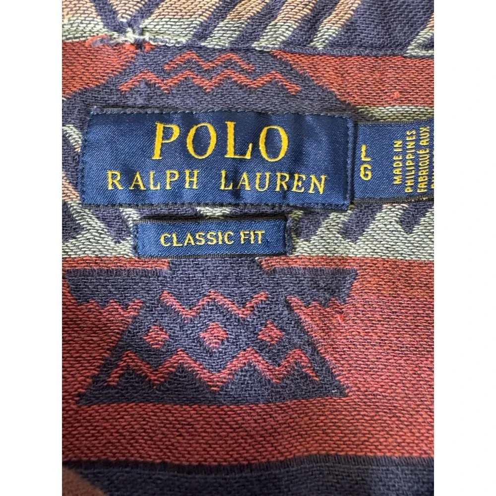 Polo Ralph Lauren Western Shirt Mens L Southwestern Aztec Cowboy Pearl Snap